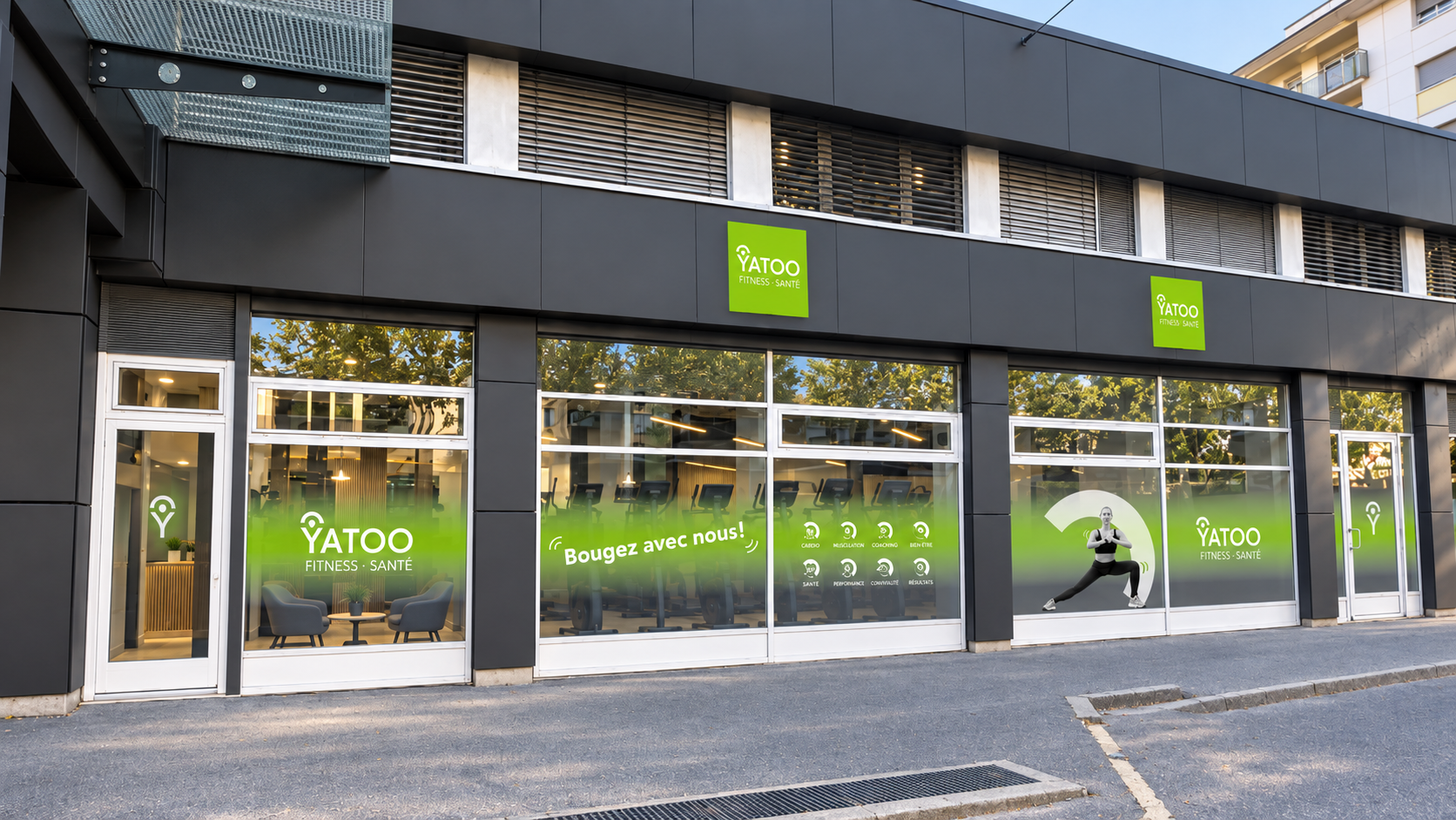 Projet façade YATOO Fitness — réalisation Rootness